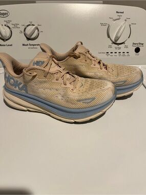 Hoka Women's Running Shoes in Beige and Light Blue